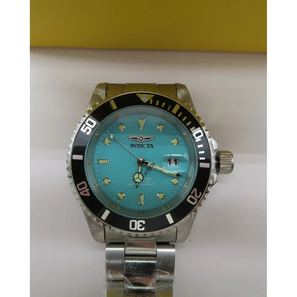 Invicta Pro Diver Aurenova 40mm Turquoise Dial Stainless Steel Watch Black Bezel